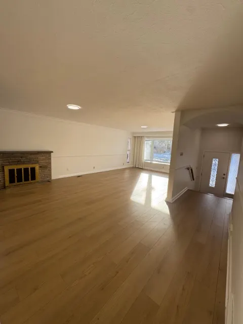 Living room with new flooring and fresh paint